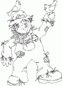 coloring picture of scarecrow and birds