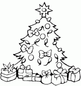 coloring picture of Christmas tree with gifts