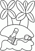 coloring picture of a bottle with the sea close to a deserted island