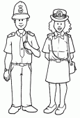 coloring picture of a man and a woman English police officers