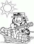 coloring picture of Garfield is playing guitar