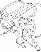 coloring picture of Hulk raises a car