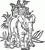 coloring picture of Indian elephant carrying people