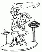 coloring picture of George and Jane Jetson are dancing
