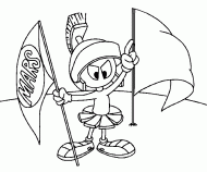 coloring picture of Marvin with flag of Mars