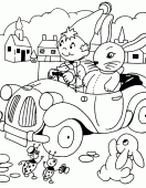 coloring picture of Noddy and a rabbit in a car