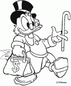 coloring picture of Uncle Scrooge his cane and some dollars