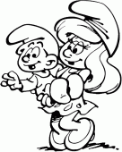 coloring picture of The smurfette with baby smurf
