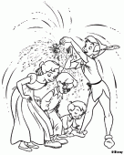 coloring picture of Peter Pan uses the fairy Tinker Bell to powder the children