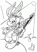 coloring picture of Buster Bunny plays of the guitar