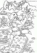 coloring picture of Tom and Jerry in the garden