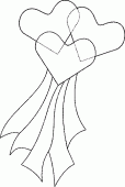 coloring picture of three hearts with ribbons