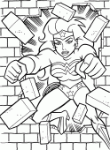 coloring picture of Wonder Woman breaks a brick wall