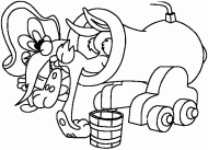 coloring picture of Bug Bunny enters into the cannon of Sam