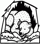 coloring picture of a bear hibernating in a cave