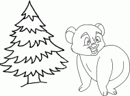 coloring picture of a bear next to a Christmas tree