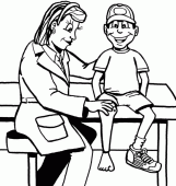 coloring picture of the doctor auscultates the knee