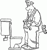 coloring picture of a plumber is front of the toilet
