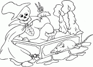 coloring picture of a skeleton in a coffin to frighten