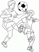coloring picture of two soccer players with the ball