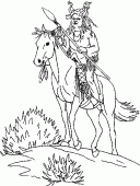 coloring picture of american indian on a horse