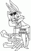 coloring picture of Bugs Bunny sitting on a chair with its name