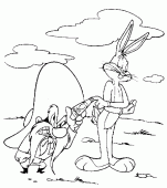 coloring picture of Yosemite Sam and Bugs Bunny