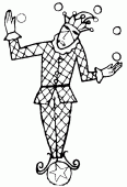 coloring picture of Harlequin juggles with balls