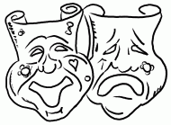 coloring picture of mask which laugh and mask which cry