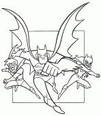 coloring picture of Batman Robin and Catwoman