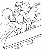 coloring picture of Catwoman at the top of a building the night