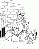 coloring picture of catwoman with cats in the street