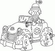 coloring picture of Clown in a car