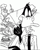 coloring picture of Daffy Duck is a waiter