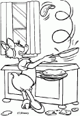 coloring picture of Daisy cooks pancakes