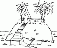 coloring picture of a small house on a island isolated