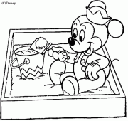 coloring picture of Baby Mickey plays in a sand box