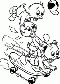 coloring picture of Dewey Huey and Louie on a skateboard