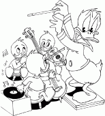 coloring picture of Donald is conducting his nephews for a musical performance