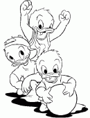 coloring picture of Louie Dewey Huey with a ball