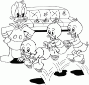 coloring picture of coloring picture of Donald and his nephews who jump
