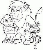 coloring picture of lion dora and boots the monkey