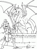 coloring picture of knight fighting a dragon