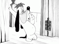 coloring picture of Droopy is near a door