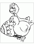coloring picture of two chicks with an Easter egg