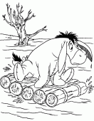 coloring picture of Eeyore on a raft