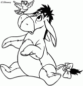 coloring picture of Eeyore with a bird