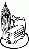 coloring picture of Big Ben and a double decker bus