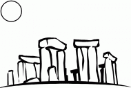 coloring picture of The prehistoric monument Stonehenge with the sun