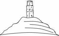 coloring picture of the Tower St Michel on the hill Glastonbury Tor